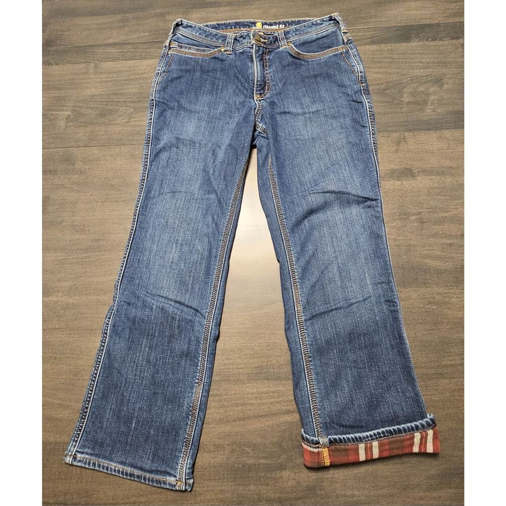 Carhartt Women's Flannel Lined Jeans Sz 8 Short Insulated Workwear Denim Pants